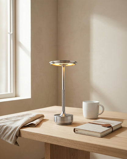 Oplaadbare LED Tafellamp met Dimfunctie Cilindervorm Metaal Draadloze Sfeerlamp