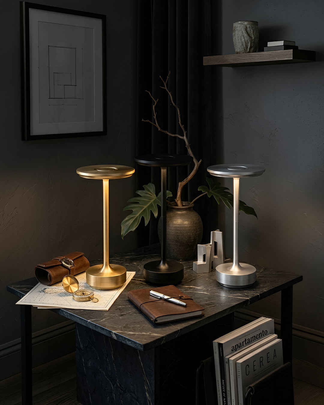 Oplaadbare LED Tafellamp met Dimfunctie Cilindervorm Metaal Draadloze Sfeerlamp