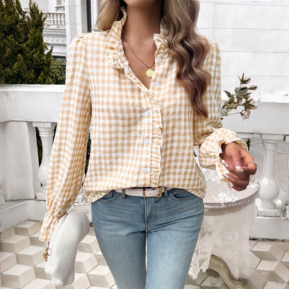 Vrouwelijke Blouse met Ruitpatroon Elegante en Stijlvol