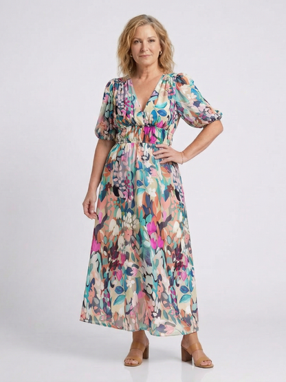 Eulalie Dames Midi Jurk | V-hals, Korte Mouwen, Lichtgewicht Stoffen 2