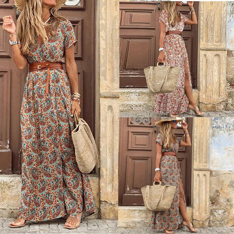 Bohemian V-hals Bloemenjurk Zomerjurk voor Vrouw