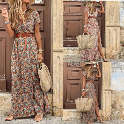 Bohemian V-hals Bloemenjurk Zomerjurk voor Vrouw