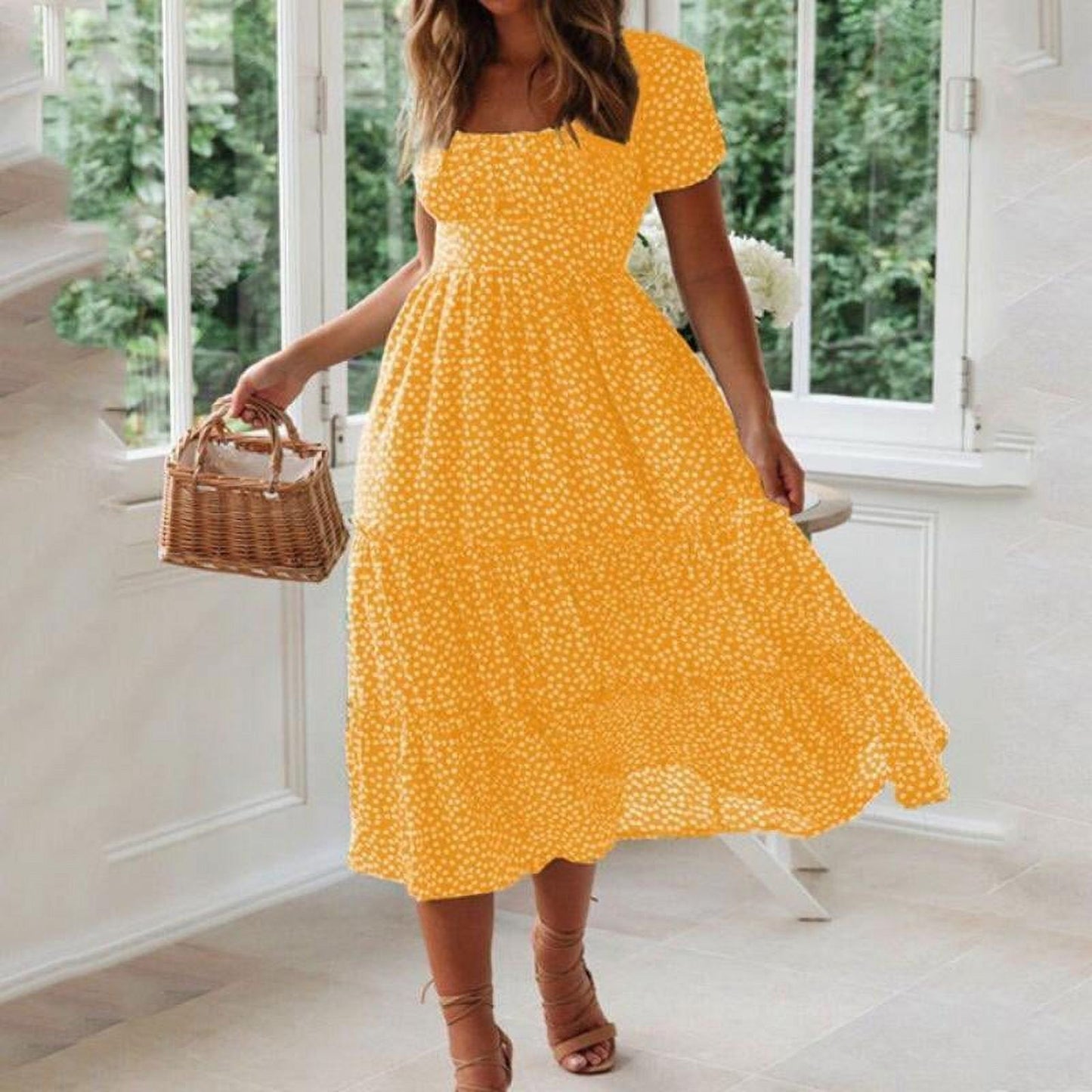 Vrouwelijke Zomerjurk Maxi Vierkant Kraag Casual Stijl - StudioMarella