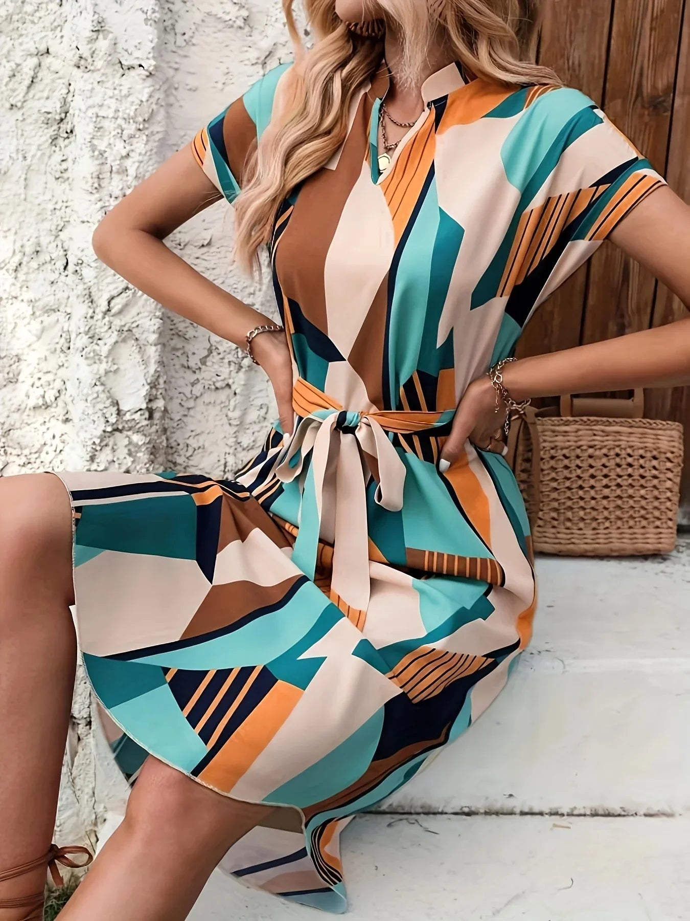 Zomerjurk Batwing met Taille Riem en Bloemenprint