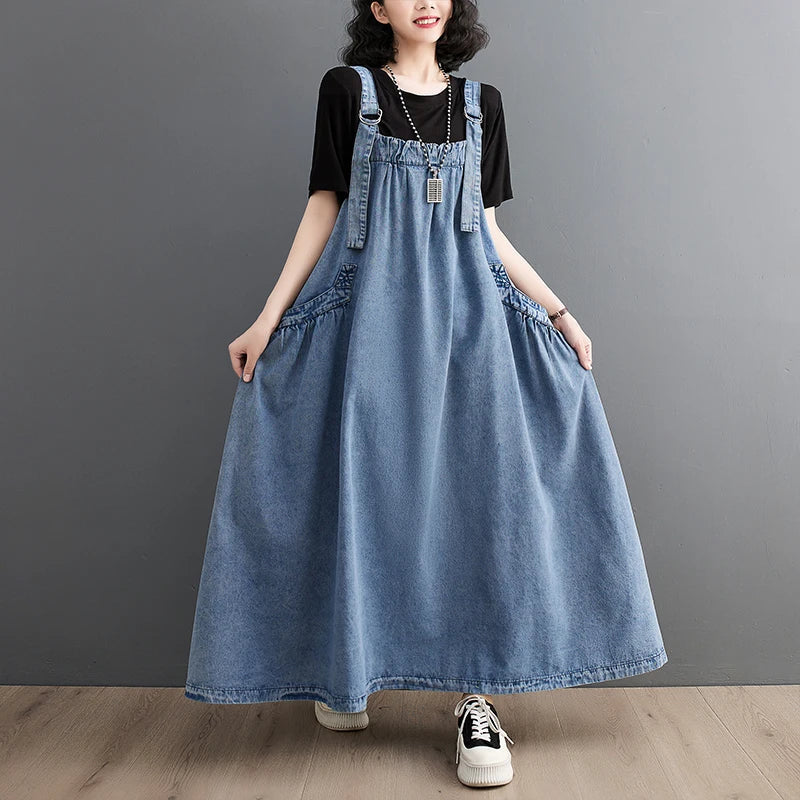 Vintage Denim Jurk voor Vrouw Preppy Stijl - StudioMarella