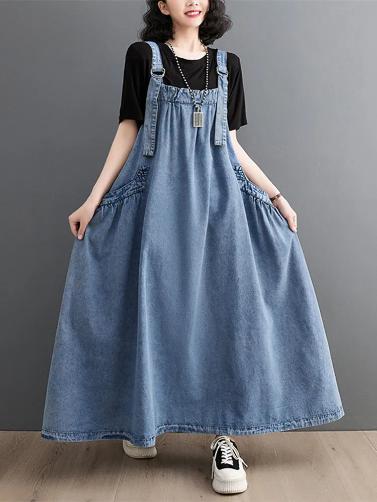 Vintage Denim Jurk voor Vrouw Preppy Stijl
