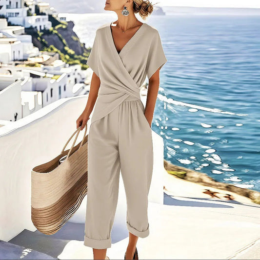 Dames Jumpsuit Zwart V-hals Casual Stijl - StudioMarella