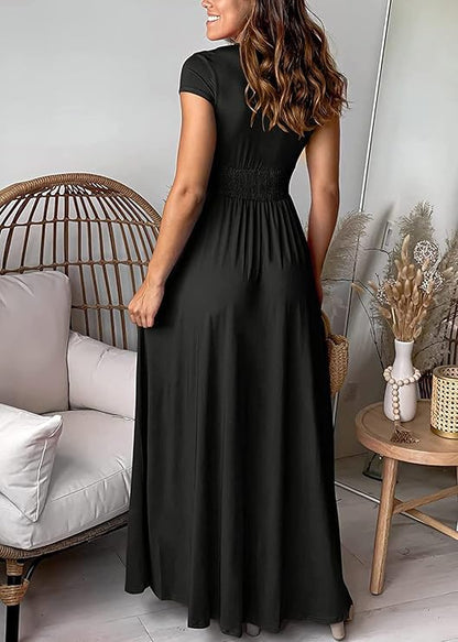 Evelyn Dames Lange Jurk | Geplooide Crêpe, Elegante Maxi-jurk met Hoge Split 3