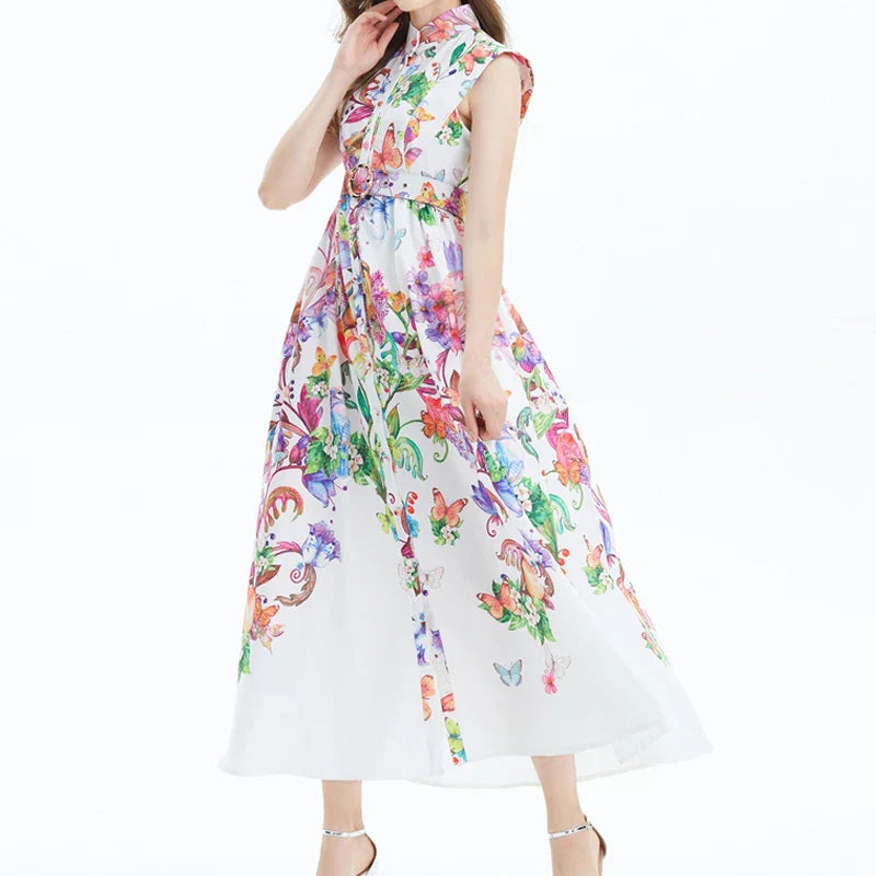 Vrouwelijke Bloemenjurk Chiffon Zomerjurk LOSSE PASVORM
