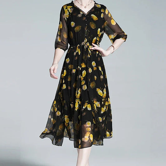 Zomerjurk Bloemenprint Chiffon Jurk Vrouwelijk - StudioMarella
