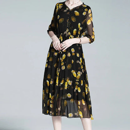 Zomerjurk Bloemenprint Chiffon Jurk Vrouwelijk