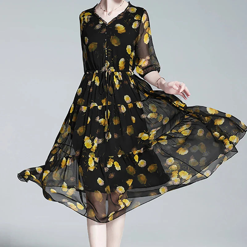 Zomerjurk Bloemenprint Chiffon Jurk Vrouwelijk