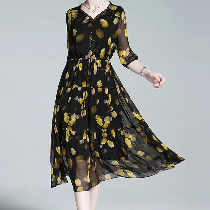 Zomerjurk Bloemenprint Chiffon Jurk Vrouwelijk
