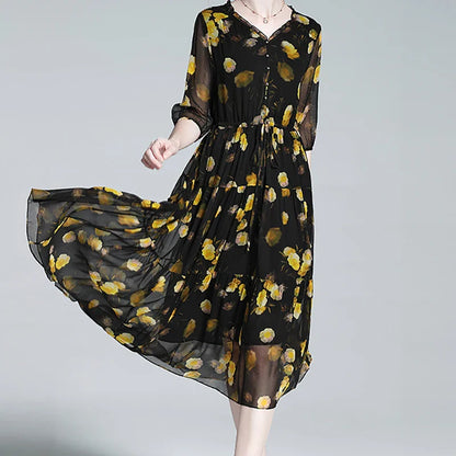Zomerjurk Bloemenprint Chiffon Jurk Vrouwelijk