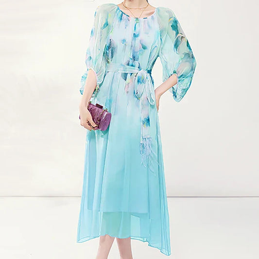 Zomerjurk Dames Bloemenprint Chiffon Jurk Losse Vrouwenjurk - StudioMarella