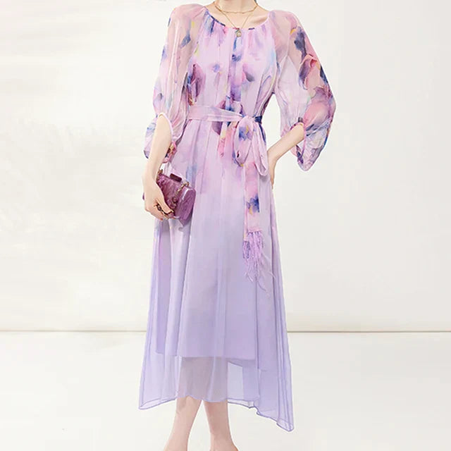 Zomerjurk Dames Bloemenprint Chiffon Jurk Losse Vrouwenjurk