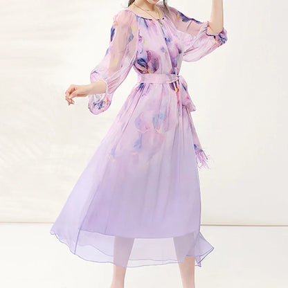 Zomerjurk Dames Bloemenprint Chiffon Jurk Losse Vrouwenjurk
