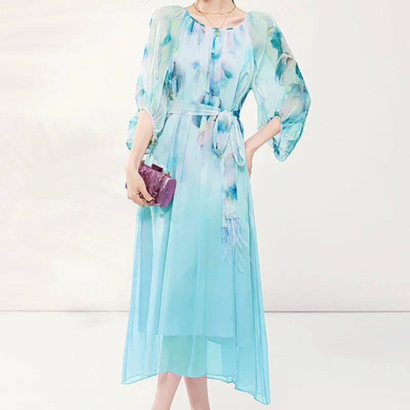 Zomerjurk Dames Bloemenprint Chiffon Jurk Losse Vrouwenjurk