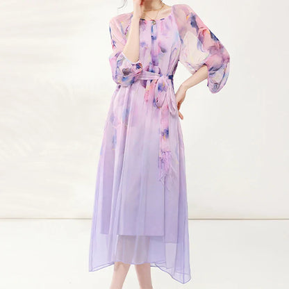 Zomerjurk Dames Bloemenprint Chiffon Jurk Losse Vrouwenjurk