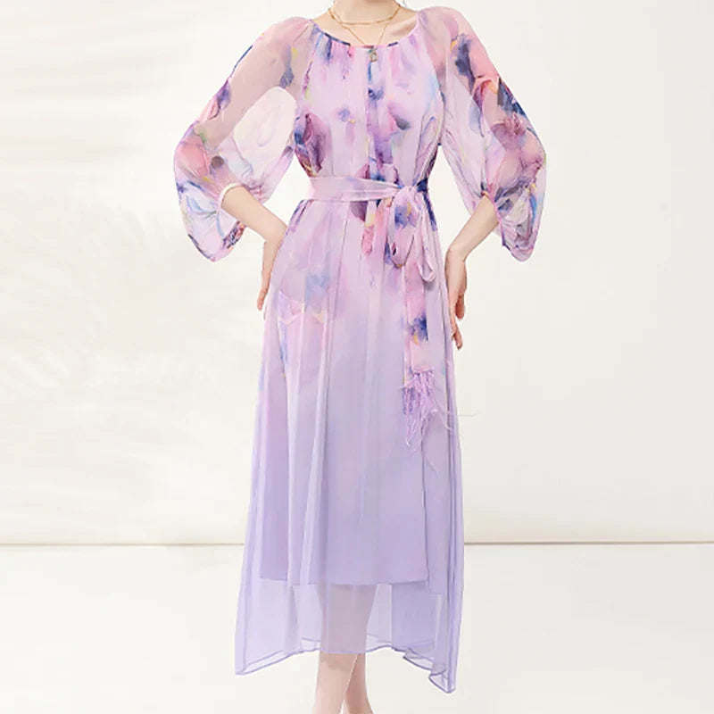 Zomerjurk Dames Bloemenprint Chiffon Jurk Losse Vrouwenjurk