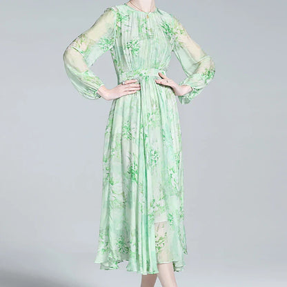 Zijden Jurk Bloemenprint Elegante Zomerjurk voor Vrouw