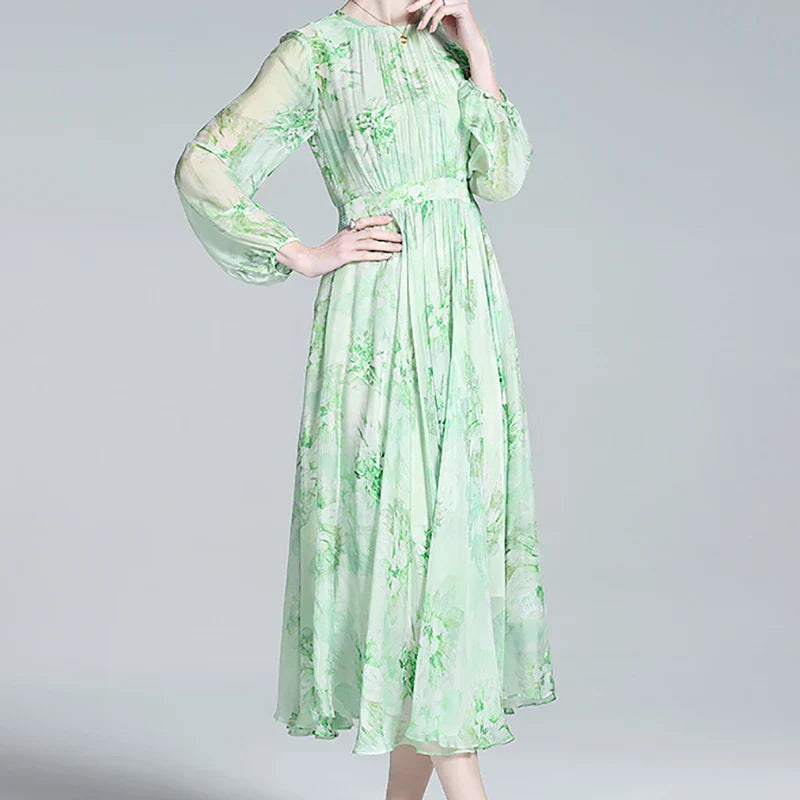 Zijden Jurk Bloemenprint Elegante Zomerjurk voor Vrouw