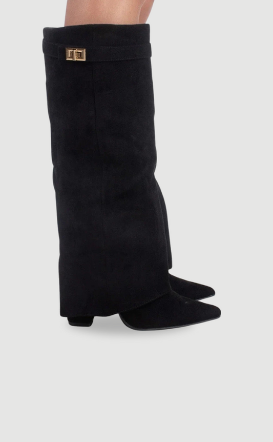 Dameslaarzen Suède Goudkleur Elegante Hak - StudioMarella