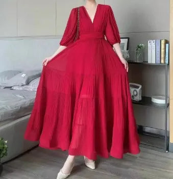 Vrouwelijke Zomerjurk Elegante Snit Luxe Stof - StudioMarella