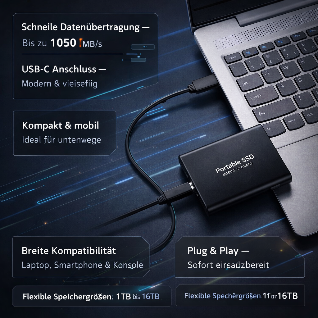 Draagbare SSD 512GB USB-C Externe Datopslag met Snelle Overdracht