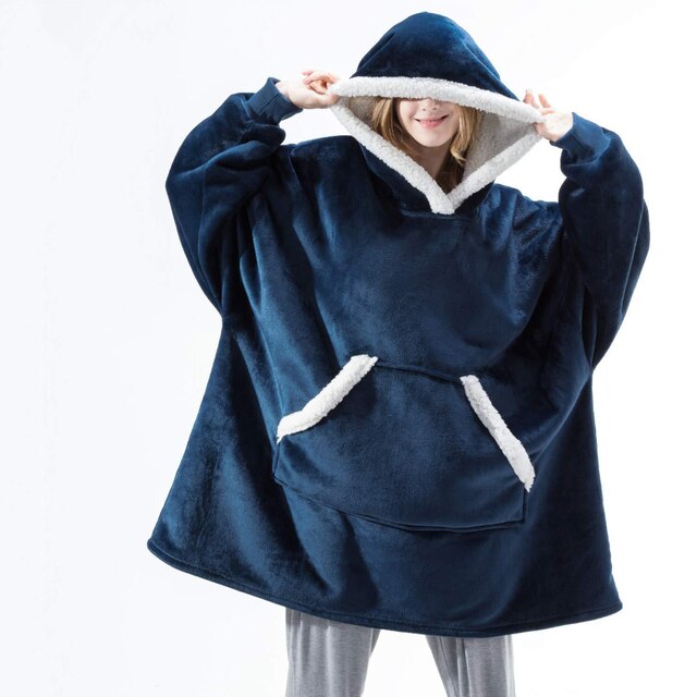 Oversized Sherpa Fleece Deken Hoodie Grijs Roze Zwart Blauw Geruit Rood Extra Warm en Zacht One Size Loungewear Huisdeken met Capuchon en Zakken