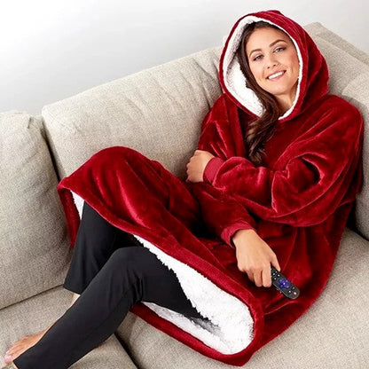 Oversized Sherpa Fleece Deken Hoodie Grijs Roze Zwart Blauw Geruit Rood Extra Warm en Zacht One Size Loungewear Huisdeken met Capuchon en Zakken