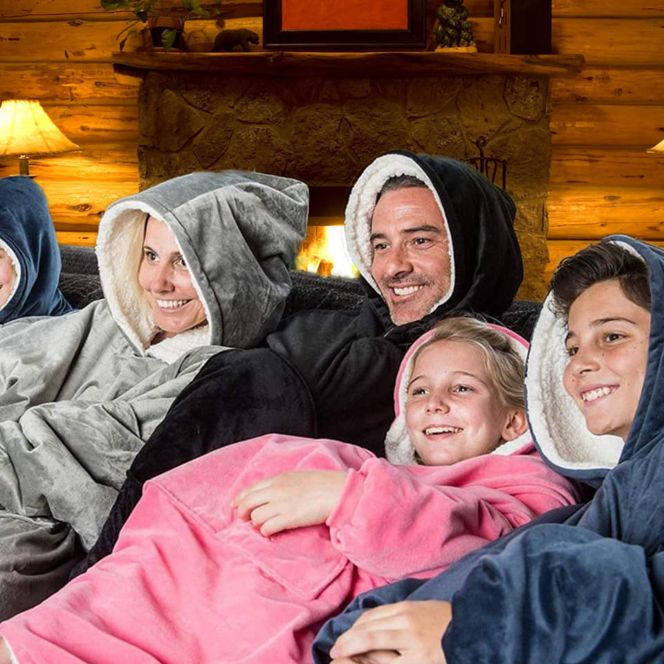 Oversized Sherpa Fleece Deken Hoodie Grijs Roze Zwart Blauw Geruit Rood Extra Warm en Zacht One Size Loungewear Huisdeken met Capuchon en Zakken