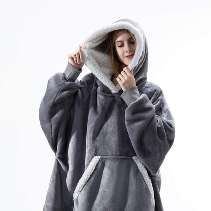 Oversized Sherpa Fleece Deken Hoodie Grijs Roze Zwart Blauw Geruit Rood Extra Warm en Zacht One Size Loungewear Huisdeken met Capuchon en Zakken