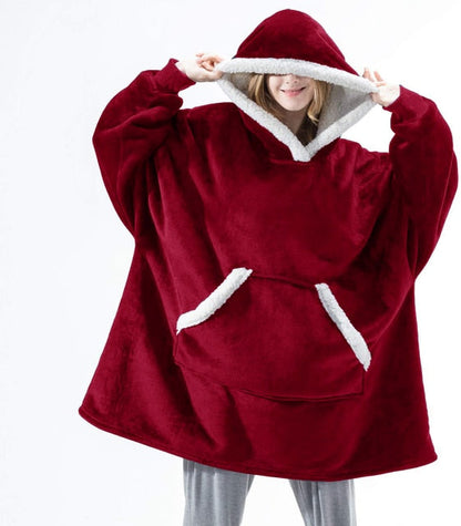 Oversized Sherpa Fleece Deken Hoodie Grijs Roze Zwart Blauw Geruit Rood Extra Warm en Zacht One Size Loungewear Huisdeken met Capuchon en Zakken