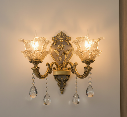 Vintage Wandlamp Goud Glas Dubbele Klassiek Warm Wit Licht Binnenwandlamp E14 Slaapkamer Woonkamer Hal Decoratief Verlichting Muurlamp