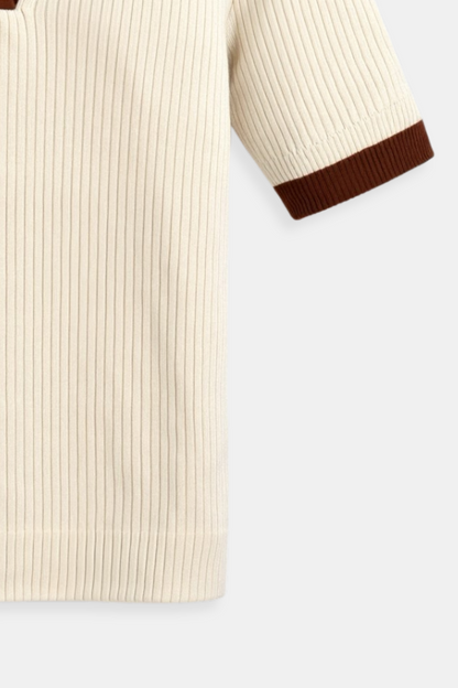 Polo Top Geribbeld Gebreid Kleur Blok Mannen