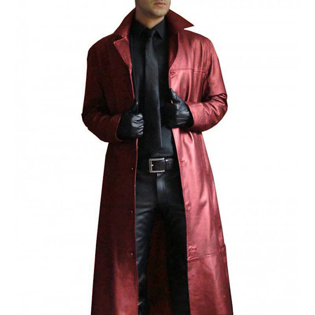 Leren Trenchcoat Heren Waterdicht Lang Model