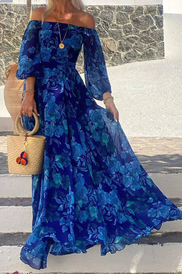 Vrouwelijke Zomerjurk Gebloemd Off-Shoulder Maxi Jurk - StudioMarella