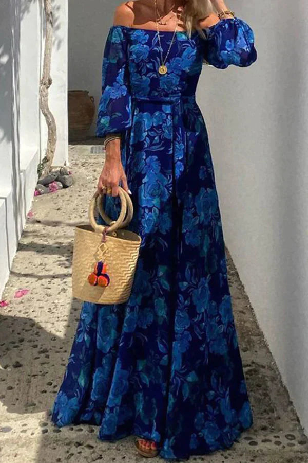 Vrouwelijke Zomerjurk Gebloemd Off-Shoulder Maxi Jurk