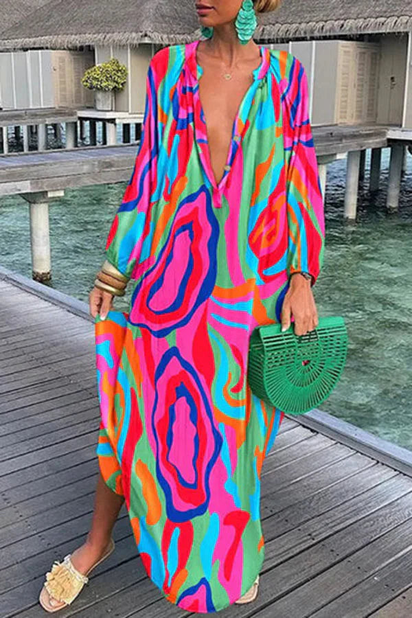 Vrouwenjurk Lange Mouwen Losse Elegante Zomerjurk