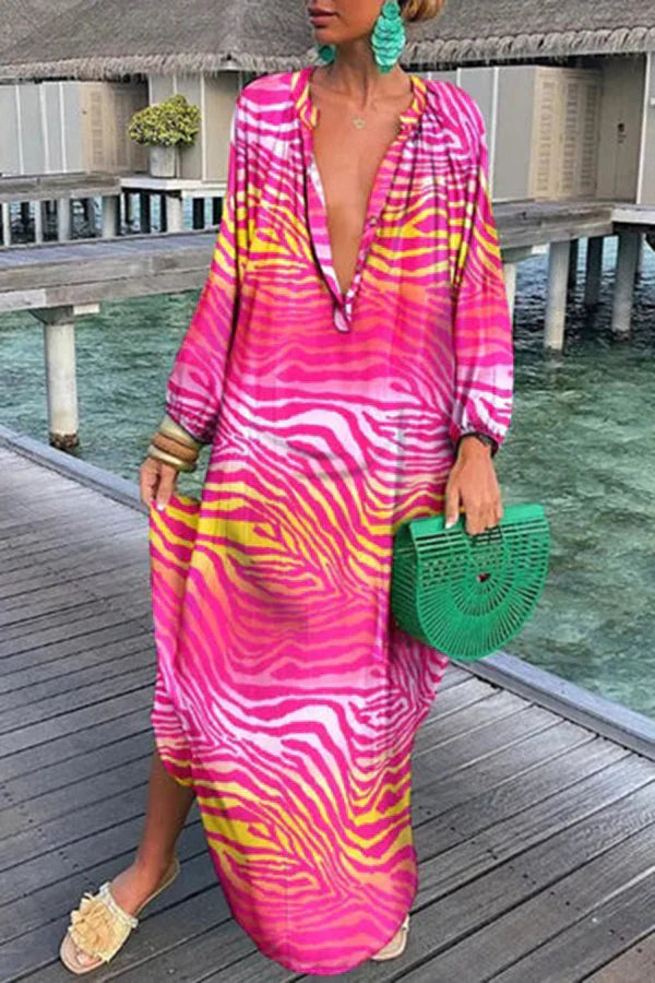 Vrouwenjurk Lange Mouwen Losse Elegante Zomerjurk