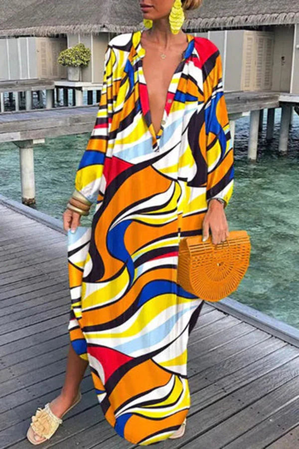 Vrouwenjurk Lange Mouwen Losse Elegante Zomerjurk
