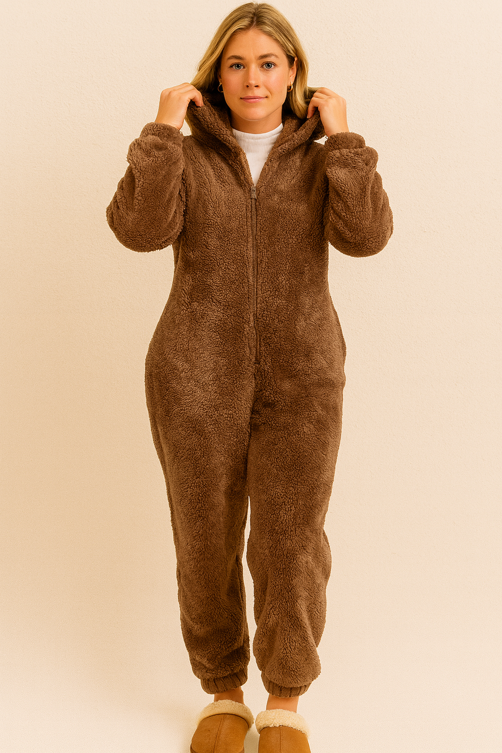 Dames Teddy Onesie Zacht met Beren Oortjes Comfortabele Pyjama