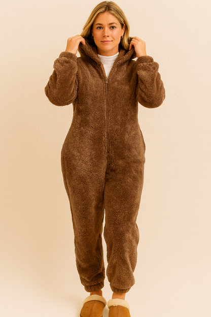 Dames Teddy Onesie Zacht met Beren Oortjes Comfortabele Pyjama
