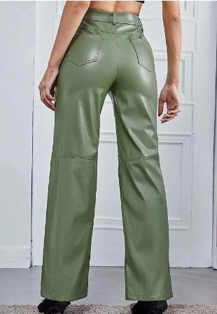 Dames Leren Broek High Waist Met Zakken Lang Model