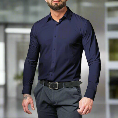 Mannen Overhemd Slim Fit Stretch Stof Hoge Kwaliteit