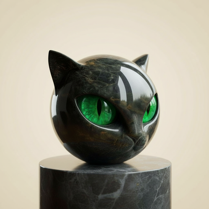 Decoratieve Kattenkop Sculptuur – Glanzende Afwerking met Hypnotiserende Ogen