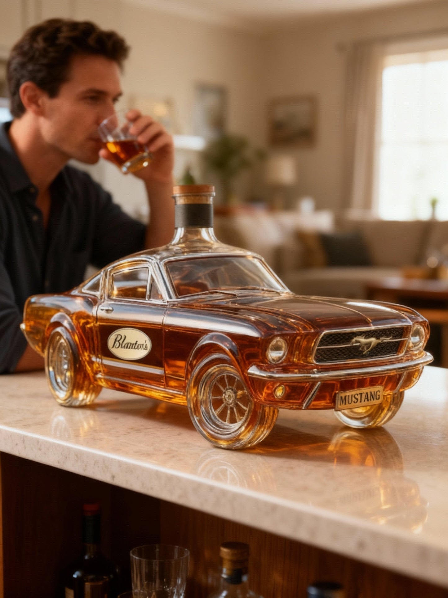 Auto-Vormige Whiskykaraf in Mustang-Stijl – Glazen Spirit Decanter voor Thuisbar