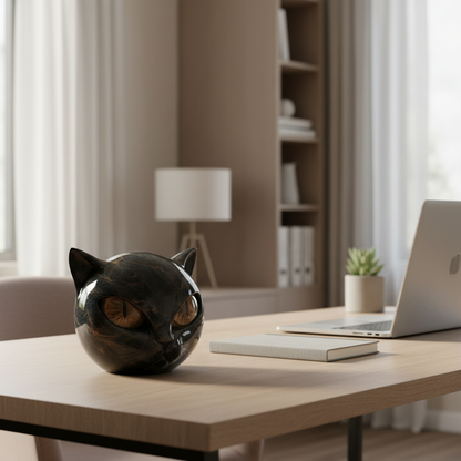 Decoratieve Kattenkop Sculptuur – Glanzende Afwerking met Hypnotiserende Ogen