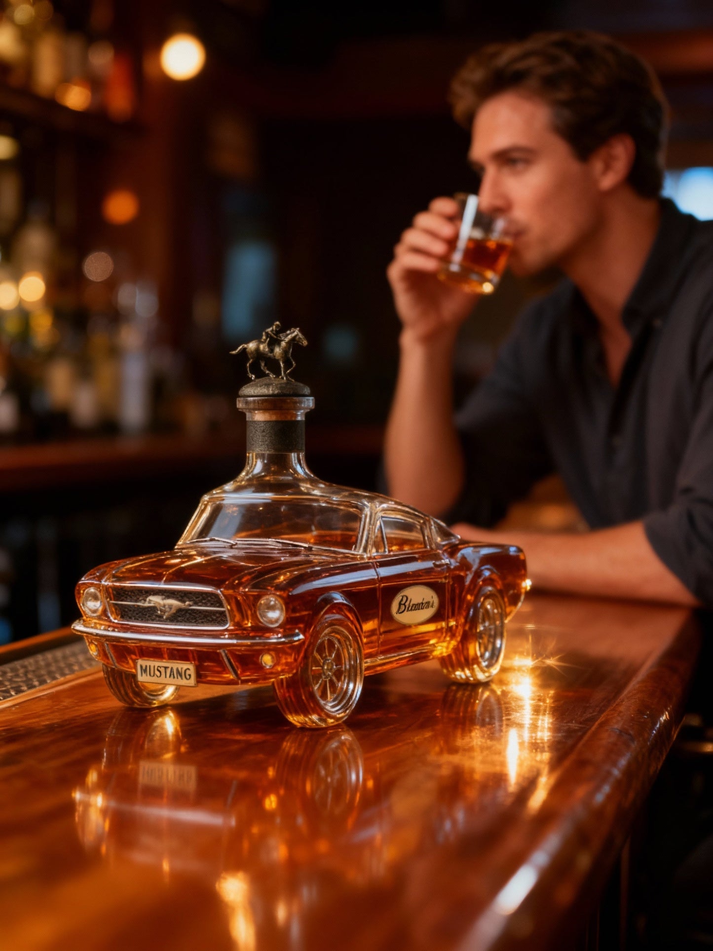 Auto-Vormige Whiskykaraf in Mustang-Stijl – Glazen Spirit Decanter voor Thuisbar